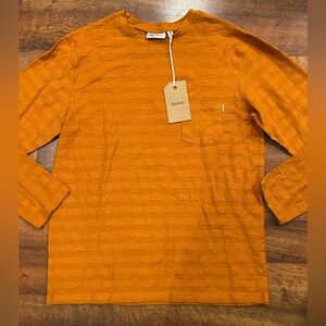 NWT Rhythm Dobby Striped Long Sleeve Shirt Orange Mens Size Medium Pocket